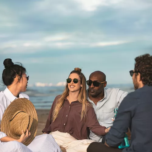 People wearing polarized sunglasses on the beach