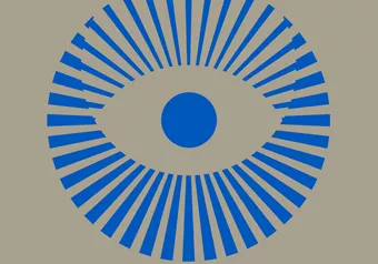 HOYA graphic: blue eye on grey background