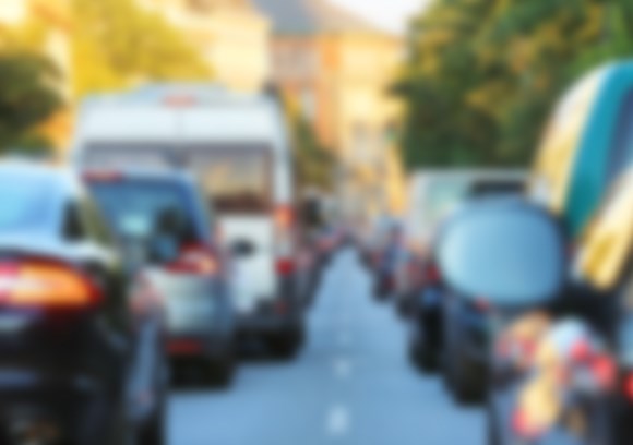 Blurry view of a traffic jam