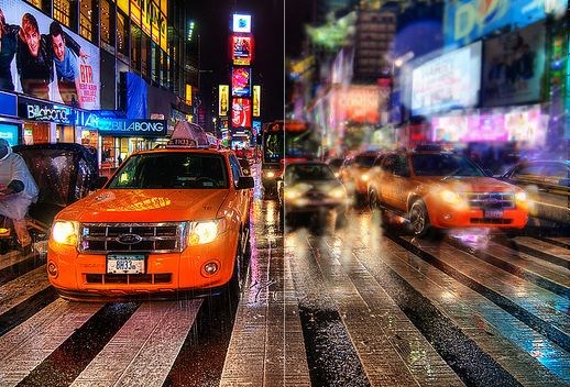 New York yellow taxi reflecting onto a shop window in Times Square