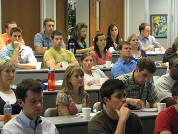 Students sat in lecture theatre