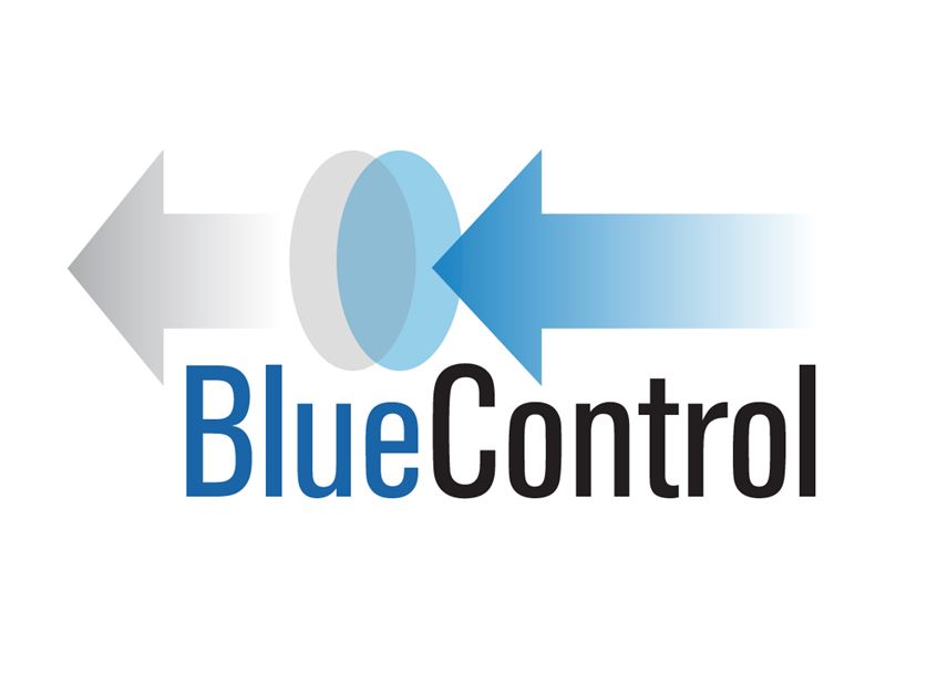 White background with Blue arrow pointing left followed by grey arrow