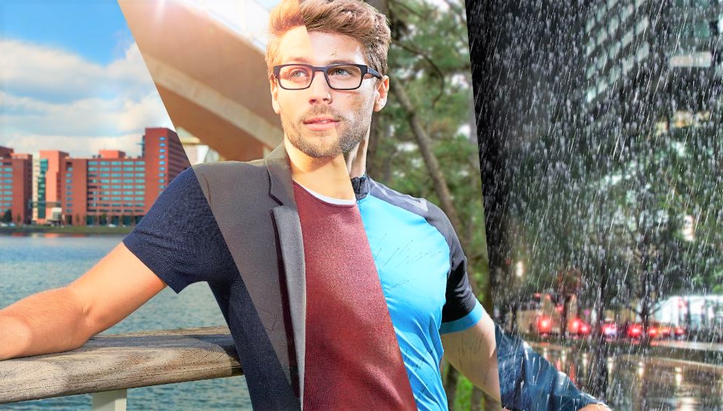 Male in four different conditions wearing the same eyeglasses