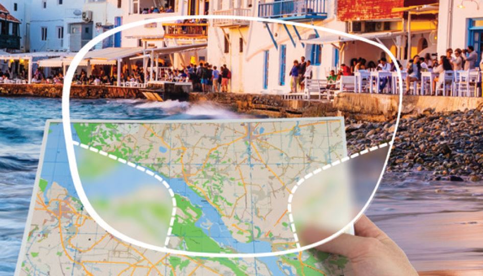 Image of map through eyeglass lens which is blurry in places