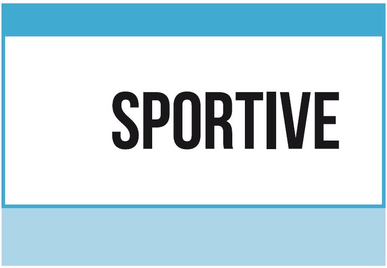 White background with blue border with sportive written in white