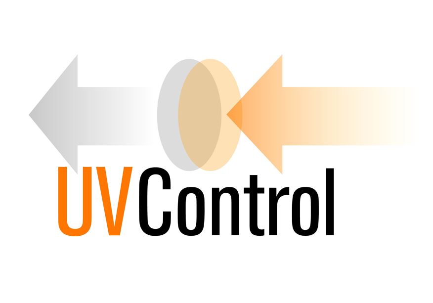 Orange, grey and white UV control logo