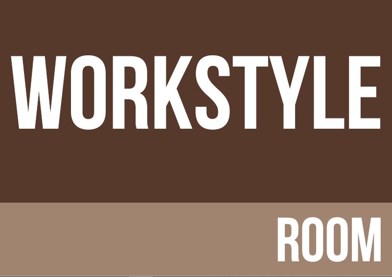 Brown background with workstyle room written in white